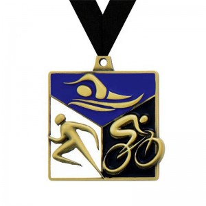 Hermosa medalla de diseño 3D Medallas de triatlón de medallón de esmalte UV