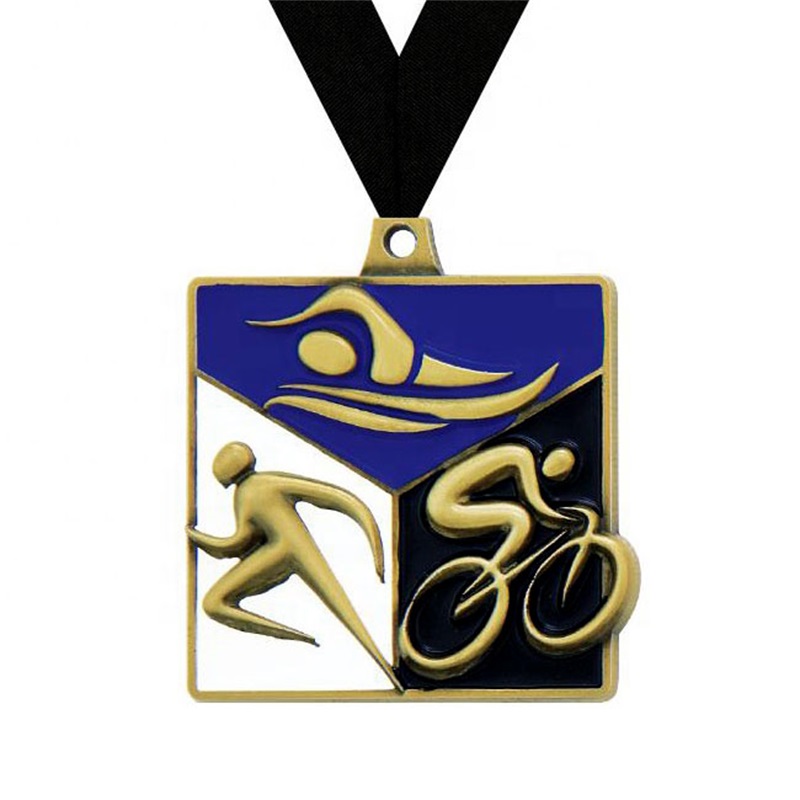 Hermosa medalla de diseño 3D Medallas de triatlón de medallón de esmalte UV